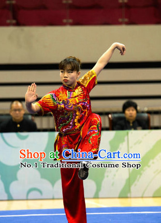 Top Embroidered Chinese Kung Fu Uniform Martial Arts Uniforms Kungfu Suits Competition Costumes Complete Set