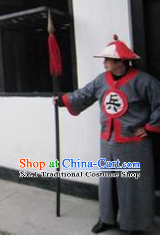Chinese Ancient Solider Costumes and Hat Complete Set for Men