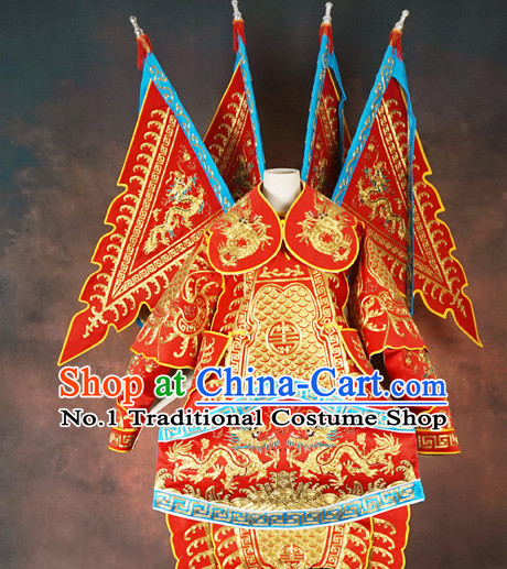 Chinese Beijing Opera Costumes Peking Opera Wu Sheng Embroidered Armor Costumes and Flags for Men