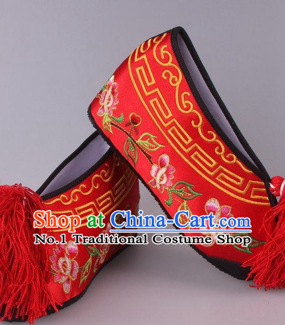 Chinese Beijing Opera Hua Dan Hua Tan Embroidered Flower Shoes for Women