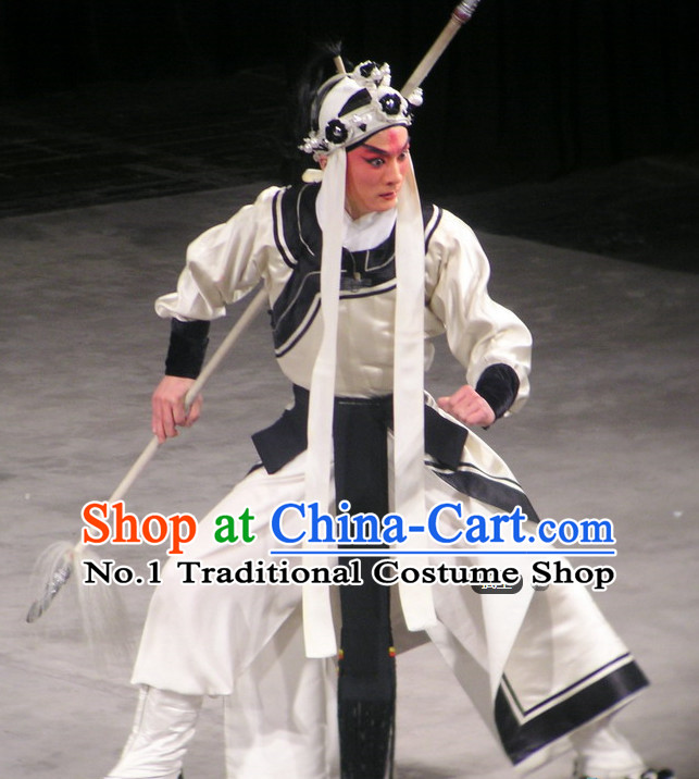 Chinese Ancient Beijing Opera Peking Opera Wu Sheng Costumes and Hat Complete Set for Men