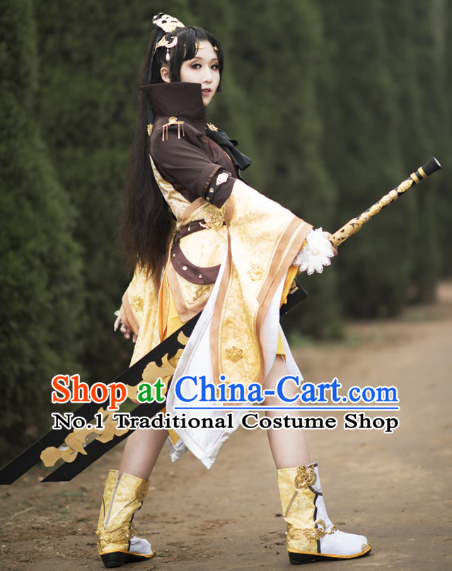 Asia Fashion Chinese Wu Xia Swordswoman Cosplay Costumes Halloween Costume and Headwear
