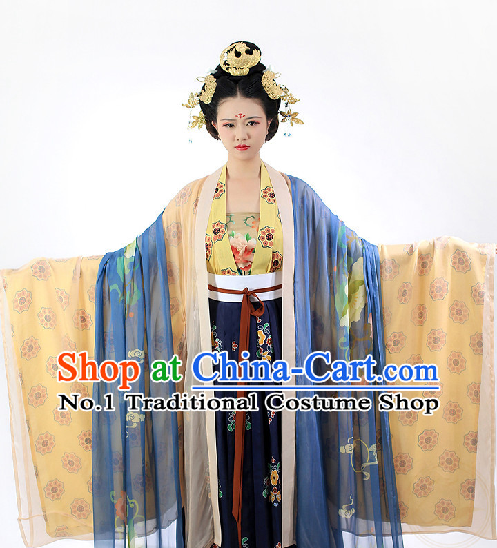 Chinese Ancient Tang Dynasty Oriental Clothing and Hair Jewelry Complete Set