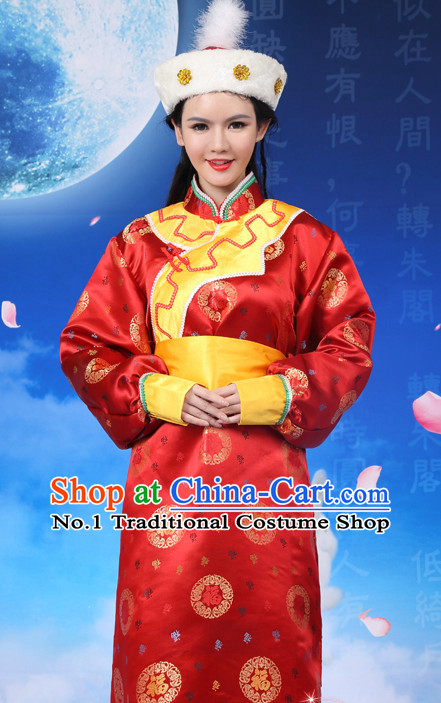 Chinese Traditional Mongolilan Dance Costumes and Hat Complete Set for Women