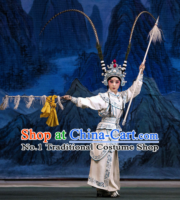 Ancient Chinese Beijing Opera General Costumes and Hair Accessories Complete Set