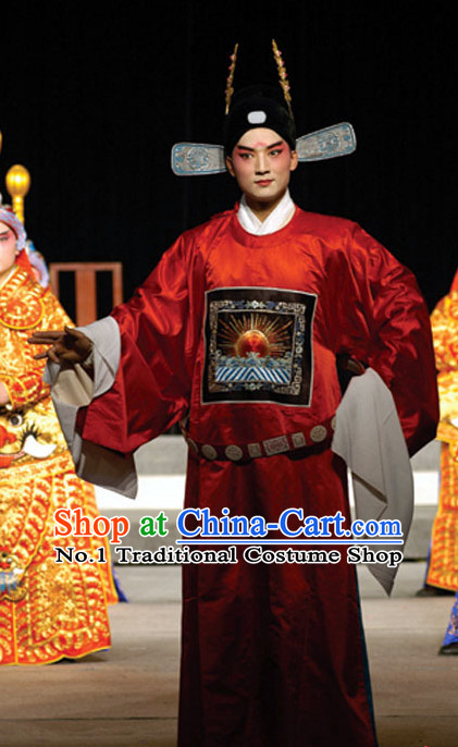 Ancient Chinese Beijing Opera Official Costumes and Hat Complete Set for Men