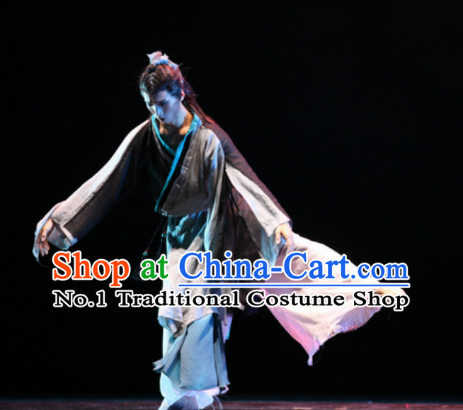 Beautiful Chinese Classical Dance Costumes and Headwear Complete Set for Men