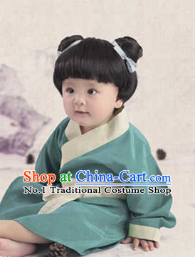 Traditional Chinese Photo Costume Hanfu Dress and Hat Complete Set for Children