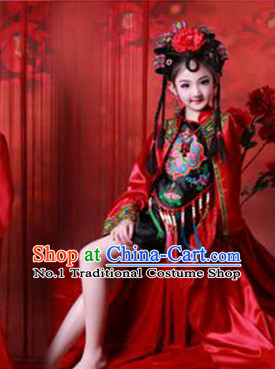 Traditional Chinese Photo Costume Dancer Classical Costume and Hair Accessories Complete Set for Children