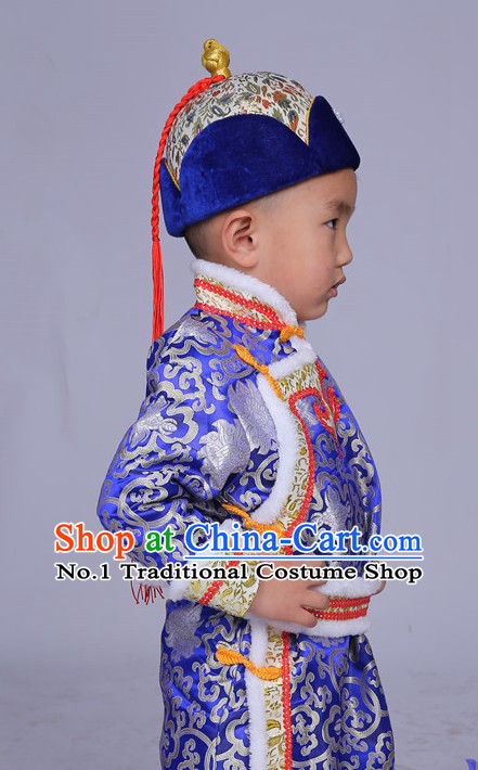 Traditional Chinese Mongolian Dress and Hat Complete Set Kids