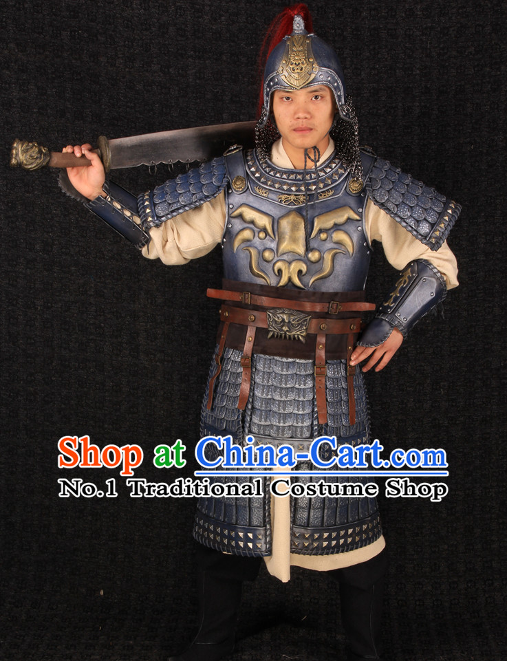 Chinese Halloween Cosplay General Armor Costumes and Helmet Complete Set for Men