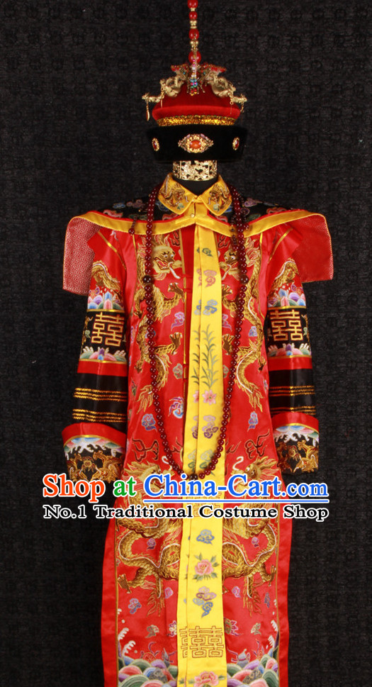 Ancient Chinese Princess Wedding Clothing Suit and Hat Complete Set for Women