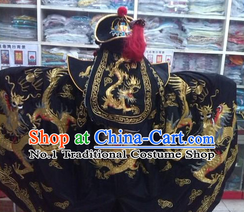 Ancient Chinese Mask Changing Black Dragon Embroidered Suit Complete Set for Men