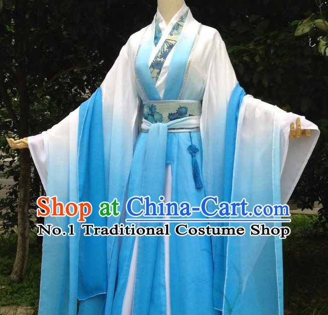 Color Transition Blue Ancient Chinese Costumes Complete Set for Women