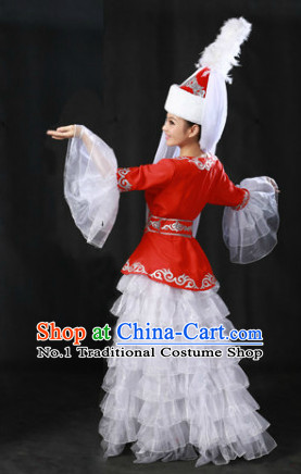 Traditional Chinese Ewenki Clothes and Hat Complete Set for Women