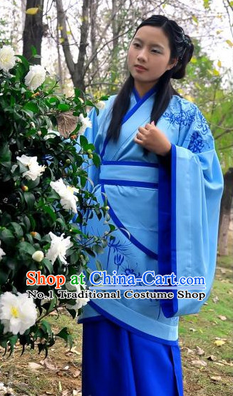 Blue Chinese Folk Hanfu Robe Suit Complete Set for Women