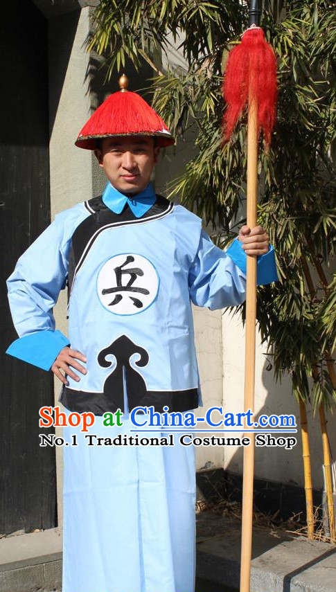 Chinese Qing Dynasty Solider Dress and Hat Complete Set