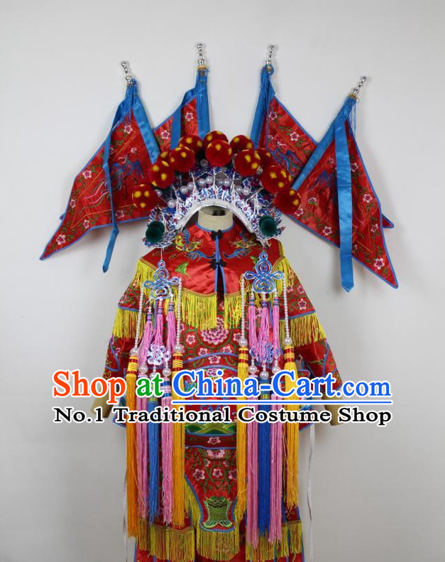 Chinese Ancient Mu Guiying Armor Costumes and Hat Complete Set for Kids