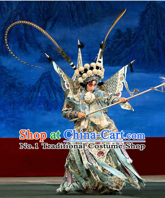 Ancient Chinese Traditonal Beijing Opera Wu Tan Costumes and Helmet Complete Set