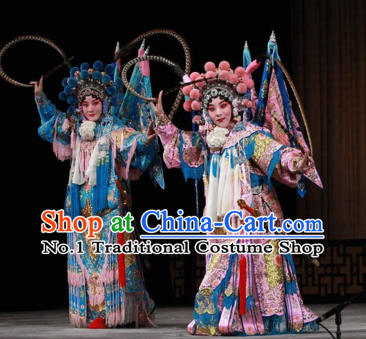 Chinese Traditonal Beijing Opera Wu Tan Costumes and Helmet Complete Set