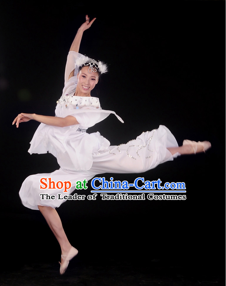 White Classic Dance Costume and Hair Decoration Complete Set for Women