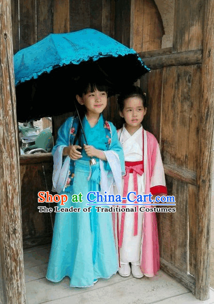 Ancient China Blue Hanfu Clothes for Kids
