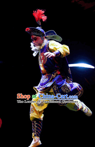 Ancient Chinese Opera Solider Costumes and Hat Complete Set for Men.