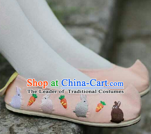 Ancient Style Pink Rabbit Female Handmade Shoes