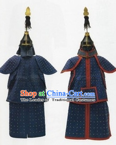 Chinese Classical Qing Dynasty General Armor Costume and Helmet