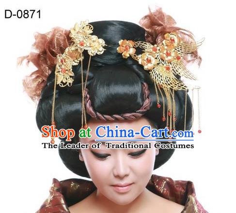 Chinese Classic Empress Black Long Wigs and Hair Jewelry for Women