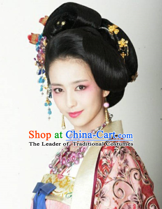 Chinese Tang Dynasty Emperor Concubine Wigs and Hair Accessories Set