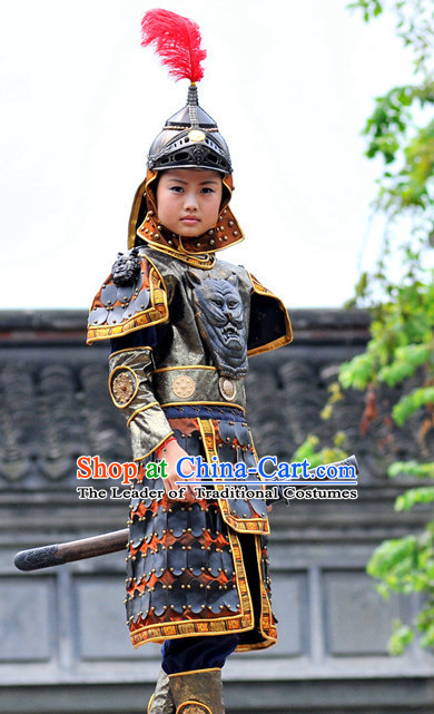 Chinese Emperor Armor Halloween Costumes for Kids Baby Hanfu Clothes Toddler Halloween Costume Kids Clothing and Hair Accessories Complete Set for Kids