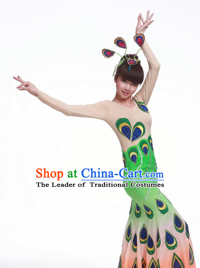 Chinese Classic Peacock Dancing Costume Complete Set for Women