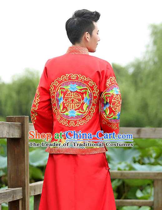 Top Chinese Minguo Mandarin Bridegroom Wedding Clothes Complete Set