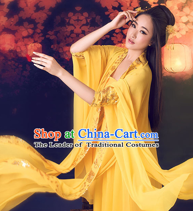 Yellow Color Ancient Chinese Tang Dynasty Hanfu Clothes for Women