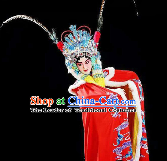 Ancient Chinese Hua Dan Empress Mantle Opera Costume and Hair Piece Complete Set for Women