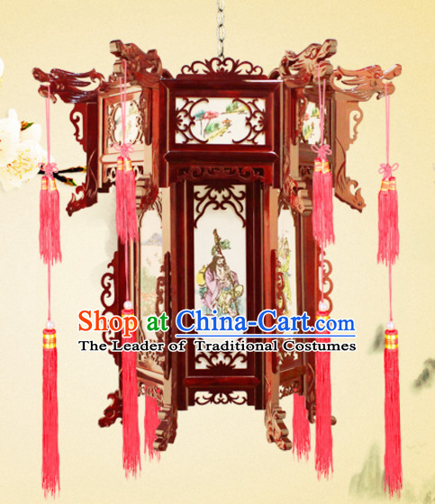 Chinese Antique Style Ancient Handmade Natural Wood Hanging Palace Lantern
