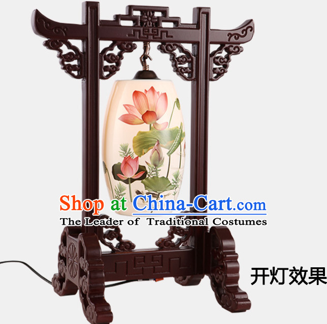 Chinese Classical Handmade Ceramics Desk Lantern