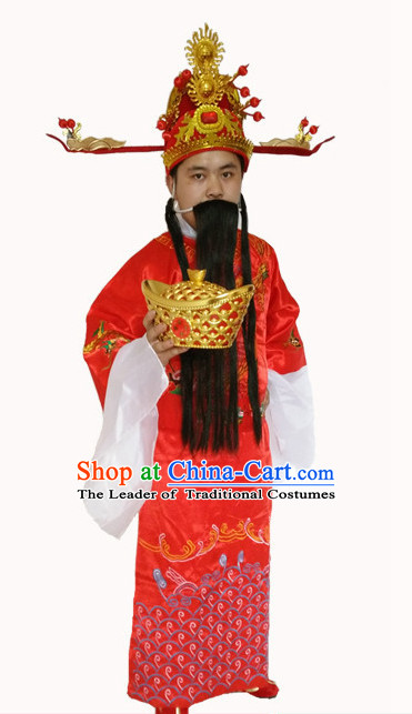 Top Chinese Cai Shen Money God Costume and Hat Complete Set for Men