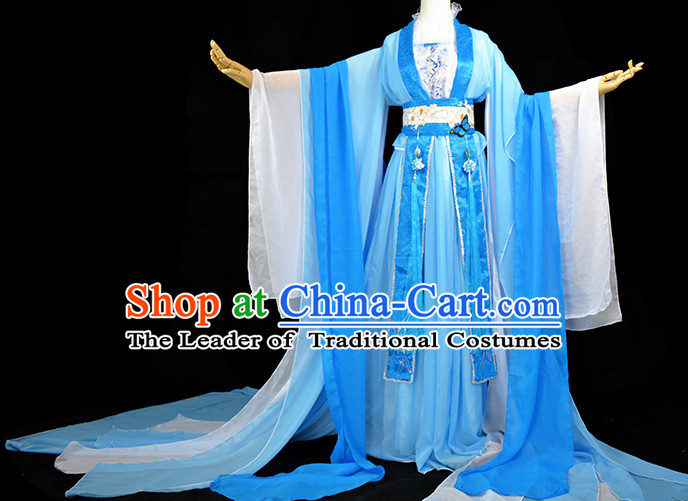 Ancient Chinese Blue Queen Princess Fairy Costume Complete Set for Women
