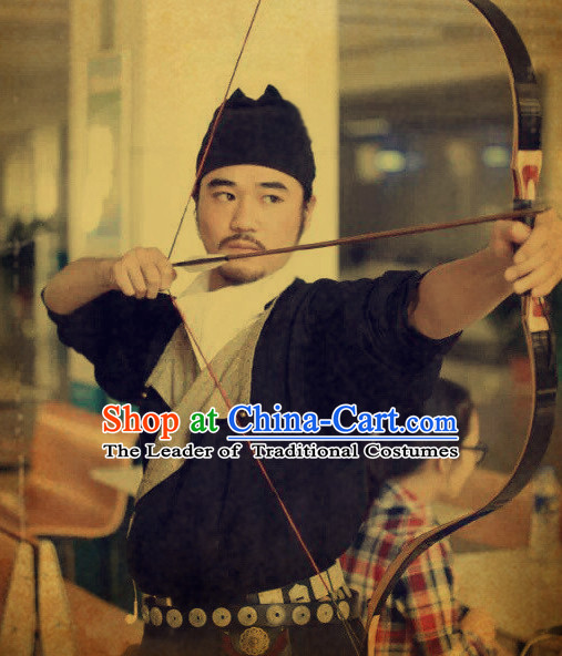 Ancient Chinese Swordsman Costume and Hat Complete Set for Men