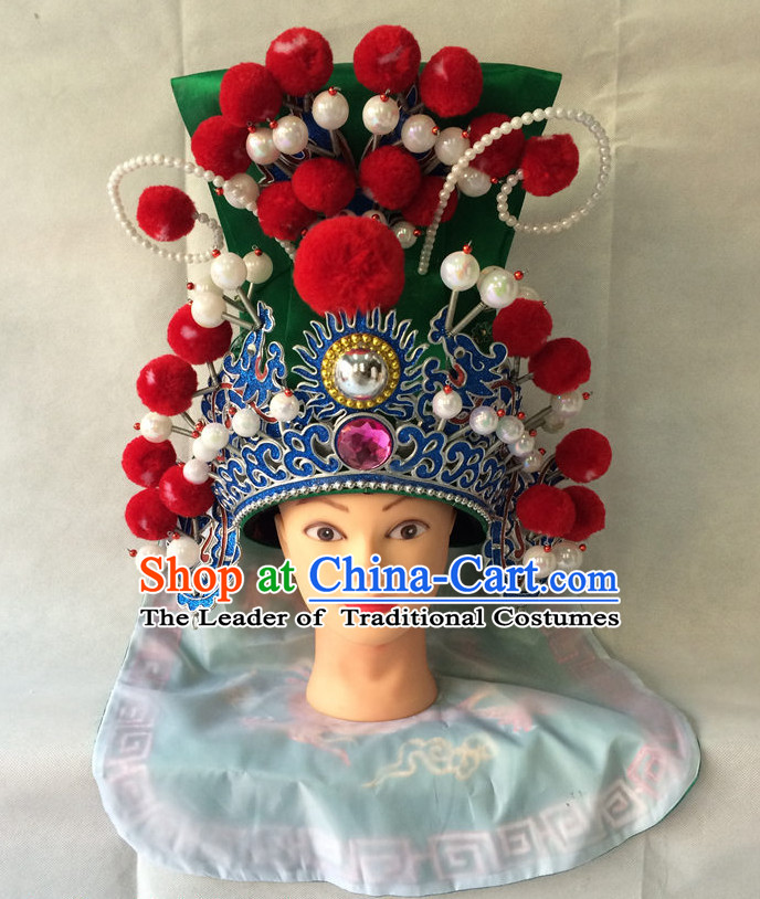 Traditional Chinese Classical Opera Guan Gong Helmet Hat for Men