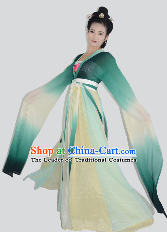 Ancient Chinese Long Sleeves Hanfu Garment and Hair Accessories Complete Set for Women