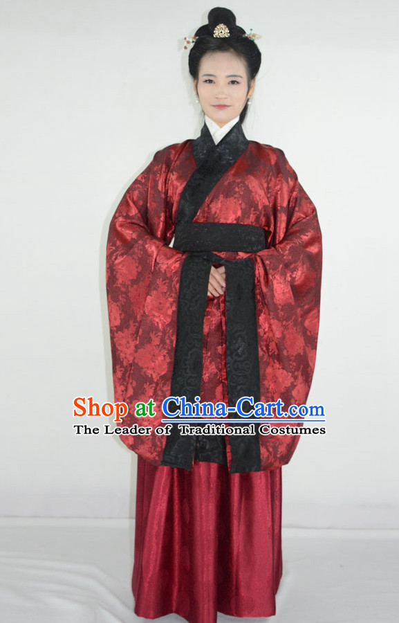 Ancient Chinese Han Dynasty Hanfu Garment and Hair Accessories Complete Set for Women