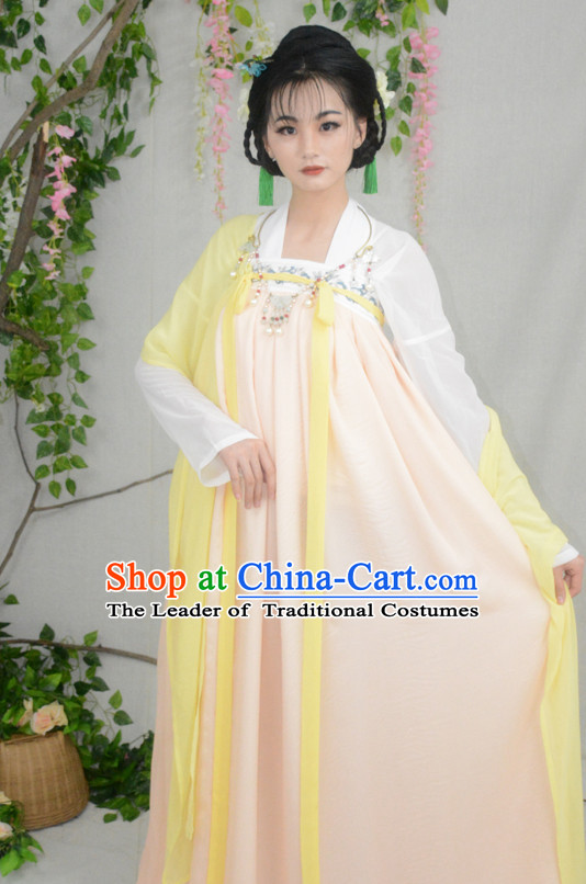 Ancient Chinese Tang Dynasty Hanfu Garment Clothing and Hair Accessories Complete Set for Women