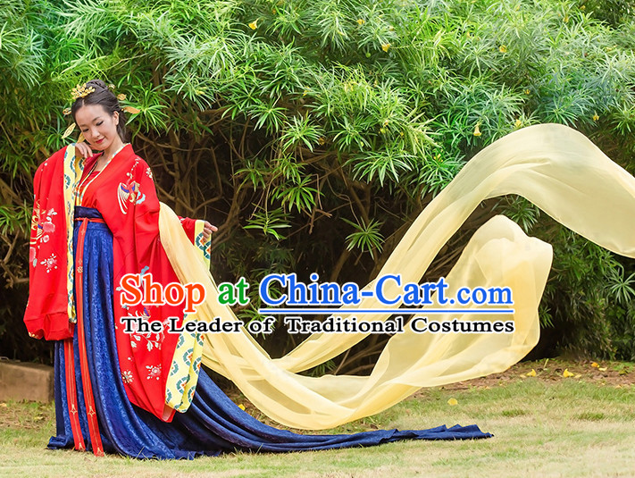 Chinese Traditional Wedding Clothing Hanfu Costume Han Fu Clothing for Sale and Hair Jewelry Complete Set