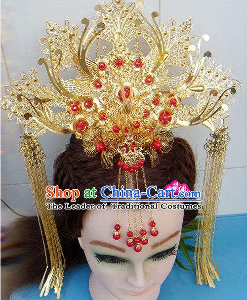 Chinese Wedding Bridal Hair Accessories Headwear Headdress Hair Accessory Hair Jewelry and Necklace Earrings Set for Women or Girls