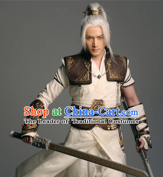 Ancient Chinese Hero Armor Costumes Swordsman Hanfu Clothing Complete Set for Men and Teenagers