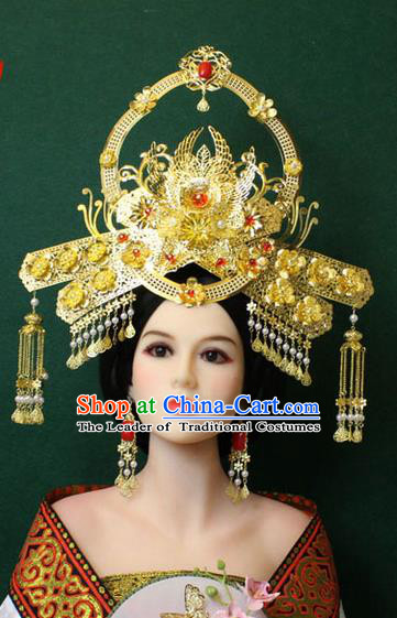 Chinese Ancient Style Hair Jewelry Accessories, Empress Hairpins, Queen Tang Dynasty Xiuhe Suit Wedding Bride Phoenix Coronet, Hair Accessories Set for Women
