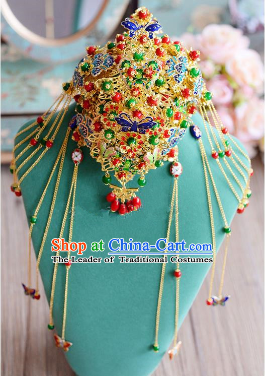 Chinese Ancient Style Hair Jewelry Accessories, Hairpins, Hanfu Xiuhe Suits Wedding Bride Headwear, Traditional China Cloisonn Headdress, Imperial Empress Handmade Phoenix Hair Fascinators for Women
